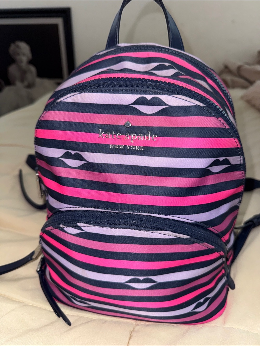 kate spade New York Pink & Navy Striped Mini Backpack